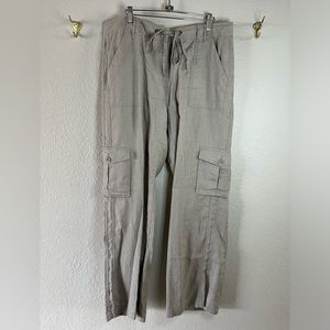 INC International Concepts 100% Linen Pants Size 14 Beige Putty Pockets Beachy